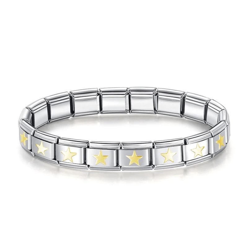 Pulseira Prateada Estrelas Douradas