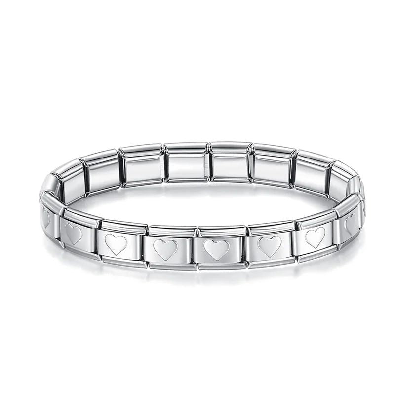 Pulseira Prateado Corações