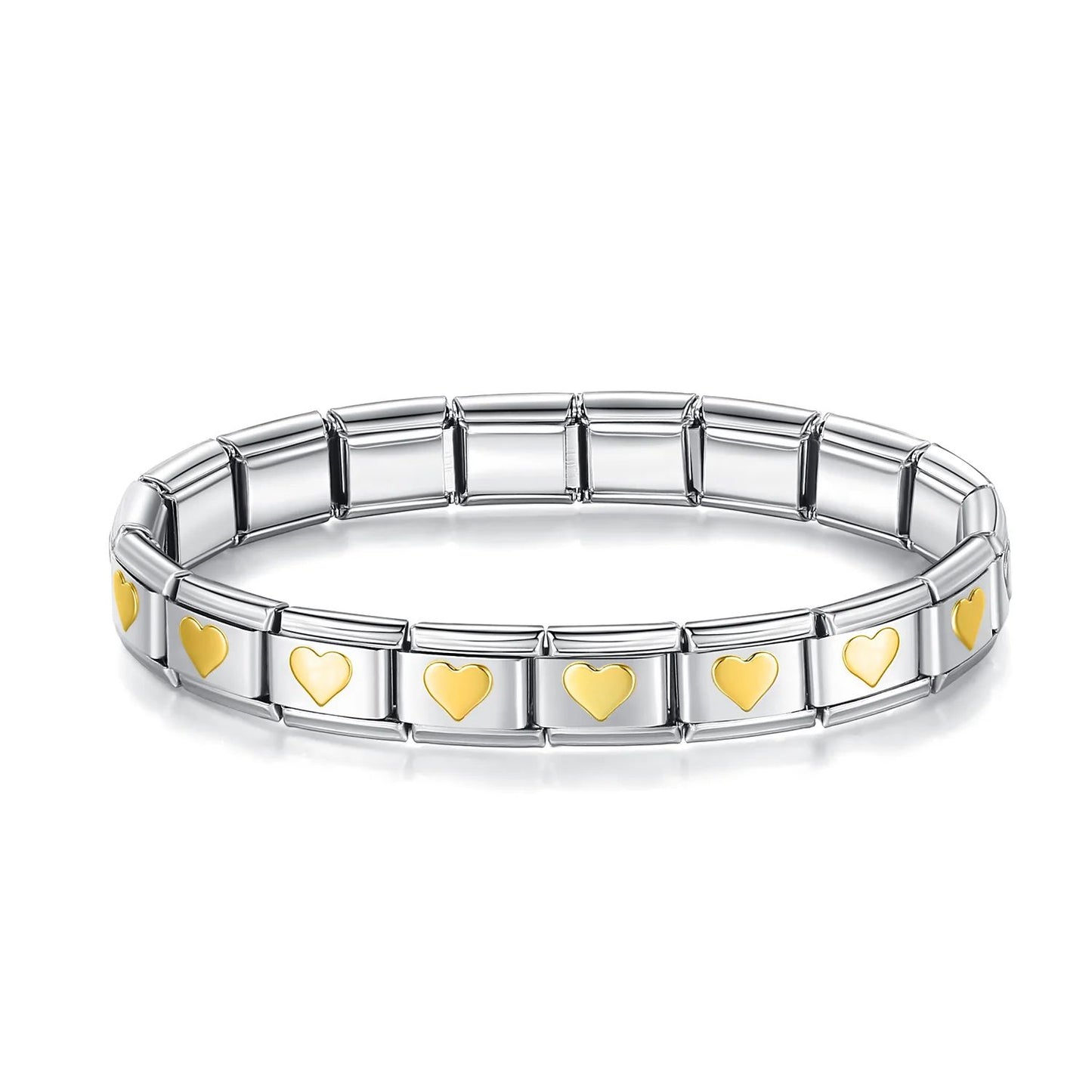 Pulseira Prateada Corações Dourados