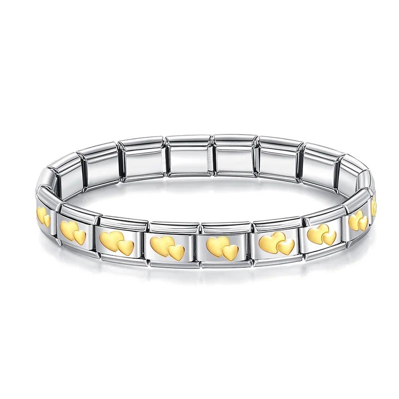 Pulseira Prateada Corações Dourado
