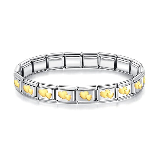 Pulseira Prateada Corações Dourado