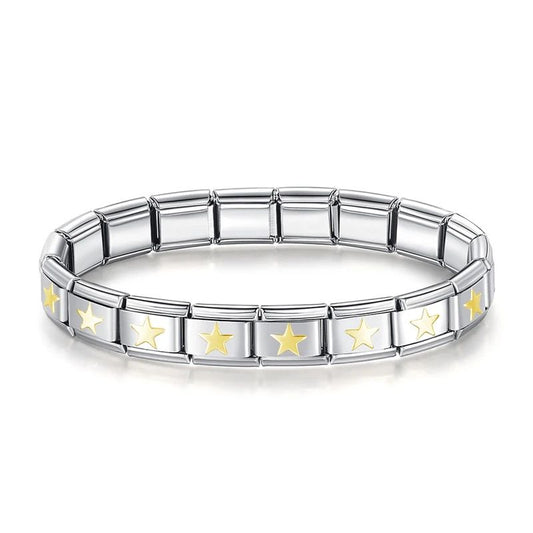 Pulseira  Prateada Estrelas Douradas