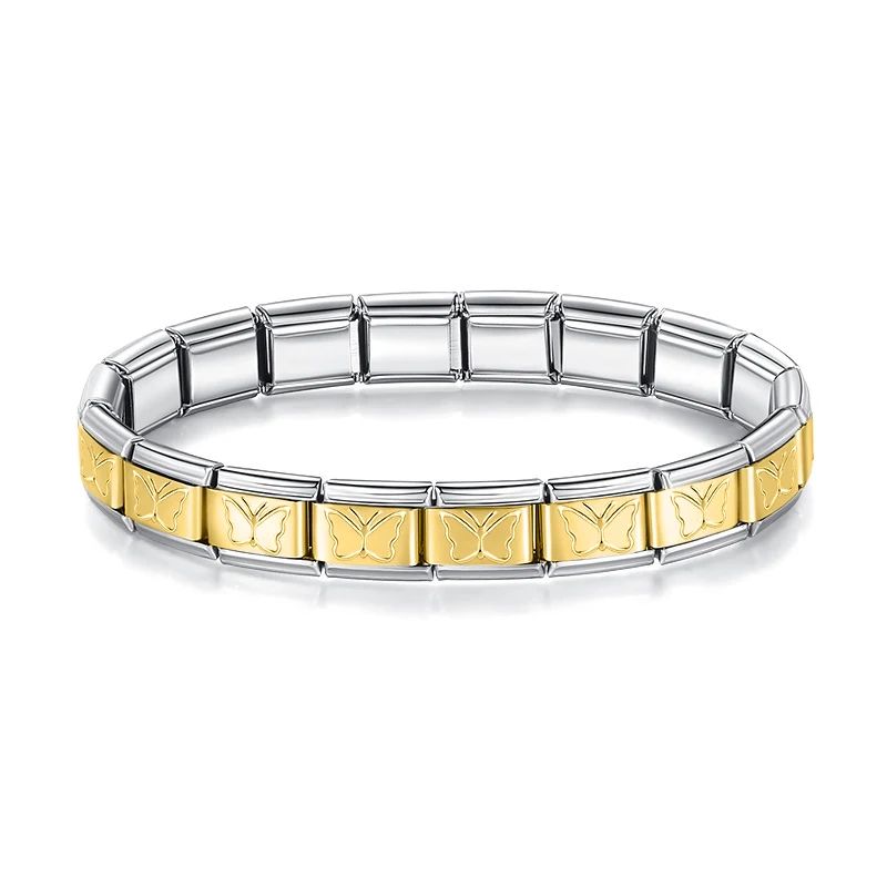 Pulseira Prateada  Borboletas Douradas