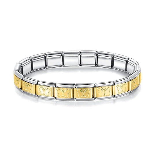 Pulseira Prateada  Borboletas Douradas