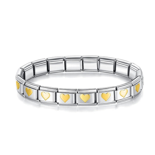 Pulseira Prateada Corações Dourados