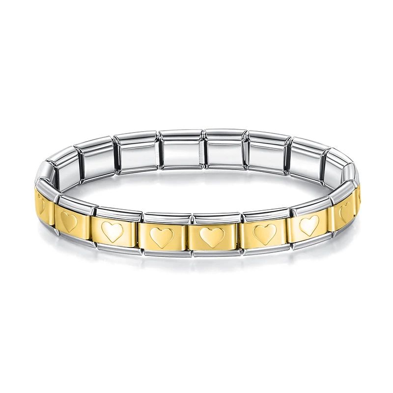 Pulseira Prateado Corações Dourado