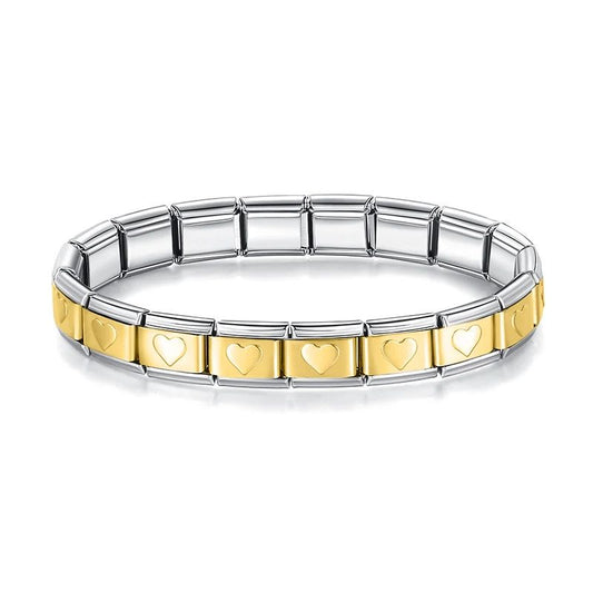 Pulseira Prateado Corações Dourado